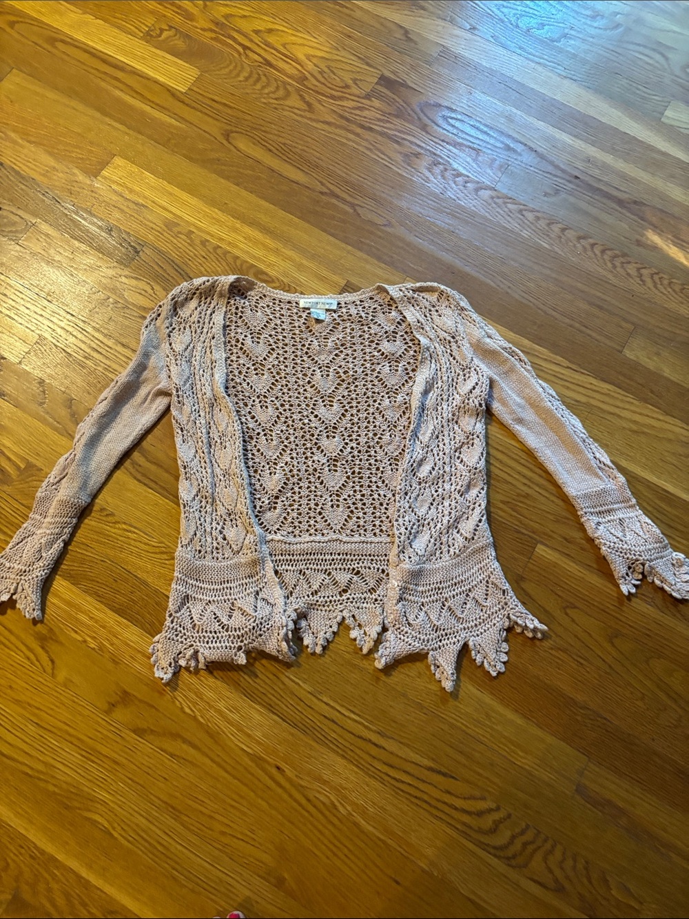Newport News Blush Crochet Open-Front Cardigan